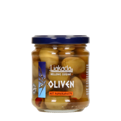 Oliven grün, gefüllt mit Paprikapaste (190g)